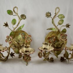French Belle Époque Tôle Peinte Floral Sconces, a pair